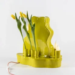 Clouds Yellow Ceramic Table Mirror with Light by Onka Allmayer-Beck