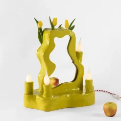 Clouds Yellow Ceramic Table Mirror with Light by Onka Allmayer-Beck