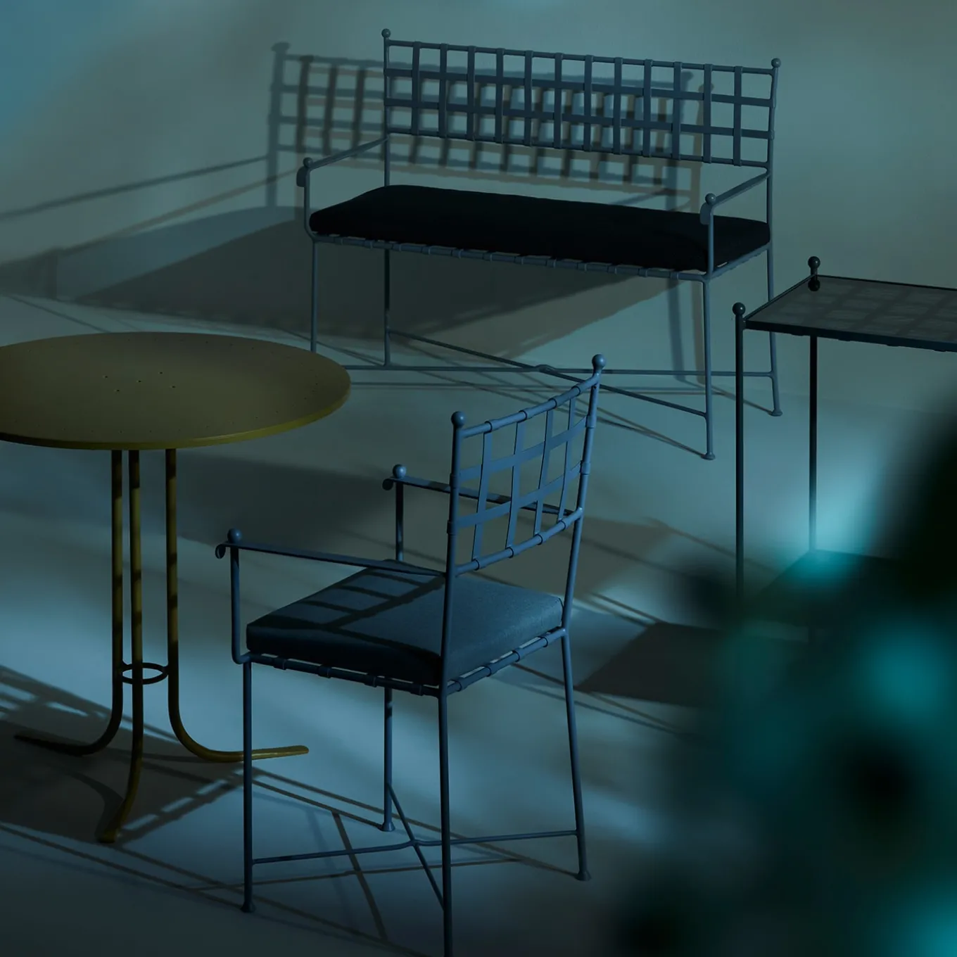 Club Blue Wrought Iron Chair