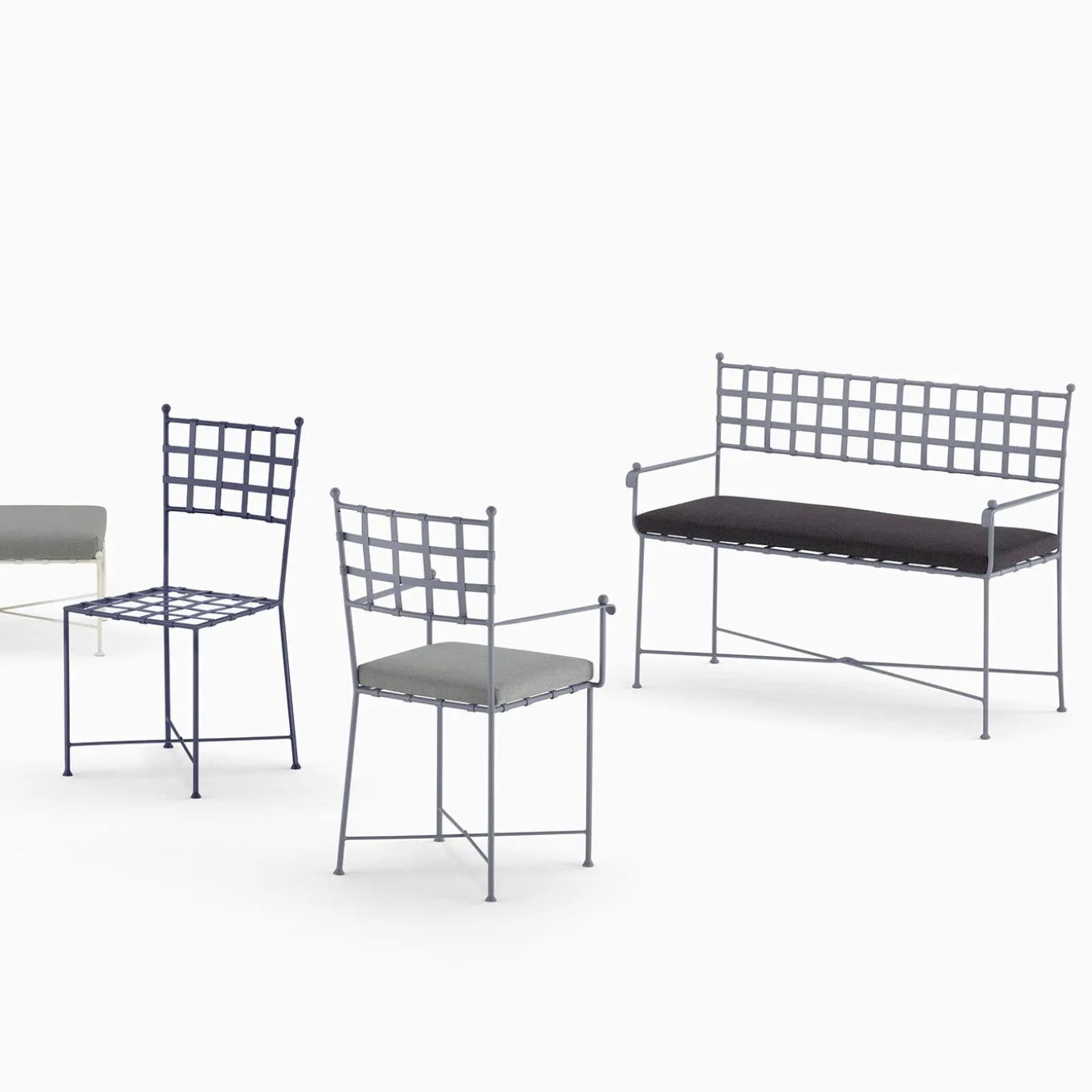 Club Slate-Blue Wrought Iron Bench