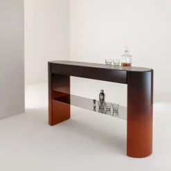 Collectionist Console With Top in Gray Travertine Marble