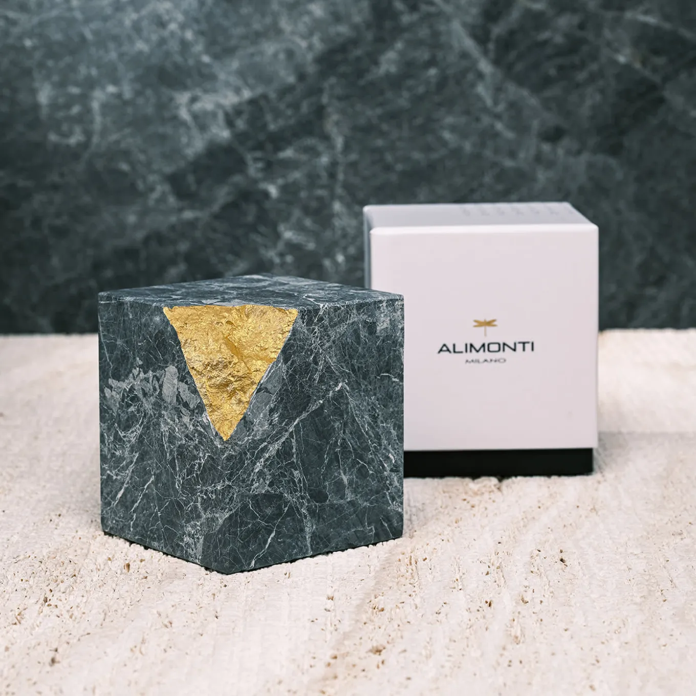 Colpo Da Maestro Gold Leaf Argento Marble Cubic Sculpture