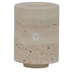 Com Cylindrical Beige Travertine Marble Candle Holder
