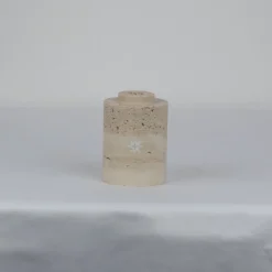 Com Cylindrical Beige Travertine Marble Candle Holder