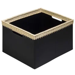Como Large Rectangular Basket in Black Leather