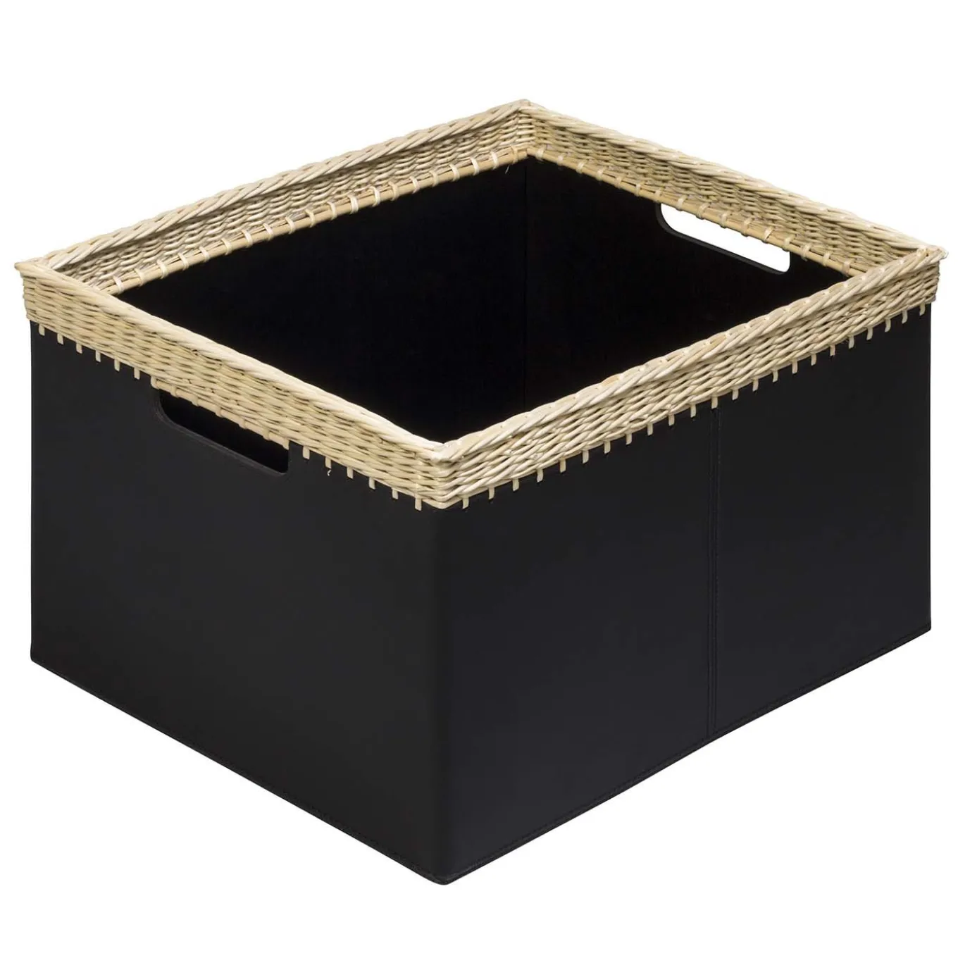 Como Large Rectangular Basket in Black Leather
