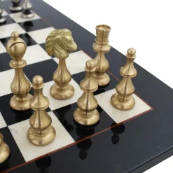 Contemporary Oriental Brass and Wood Chess Set