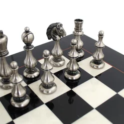 Contemporary Oriental Brass and Wood Chess Set