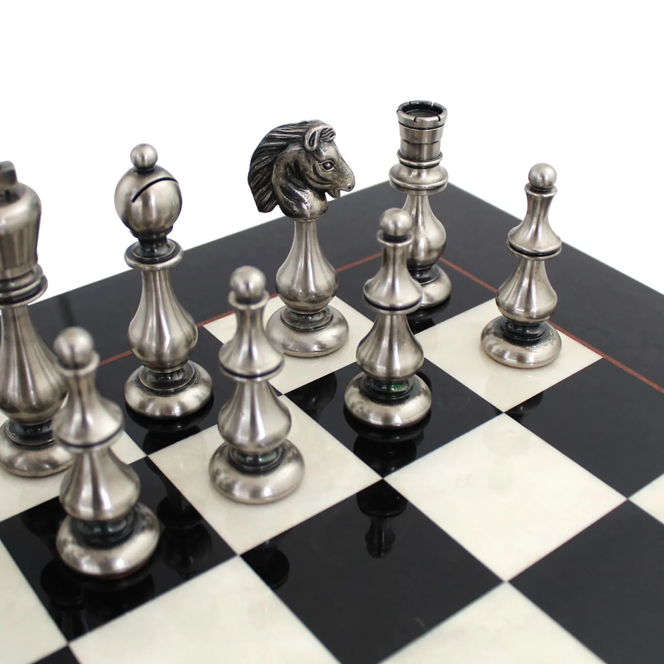 Contemporary Oriental Brass and Wood Chess Set