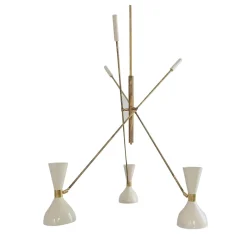 Contrappeso Adjustable 3-Arm Brass Ivory Chandelier