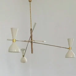 Contrappeso Adjustable 3-Arm Brass Ivory Chandelier