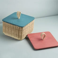 Coralia Square Wicker Box with Peacock Blue Lid