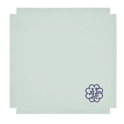 Corallo Blu Set of 6 Fringed Embroidered Pastel-Green Napkins
