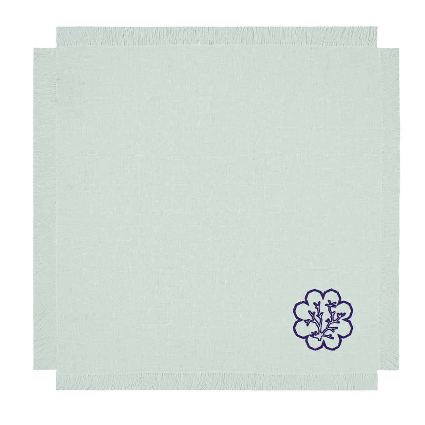 Corallo Blu Set of 6 Fringed Embroidered Pastel-Green Napkins