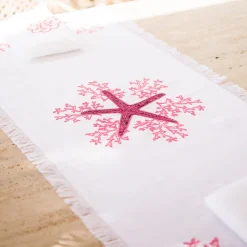 Corallo Rosa Fringed White Runner