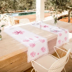 Corallo Rosa Fringed White Runner