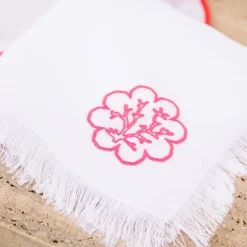 Corallo Rosa Set of 6 Fringed White Napkins