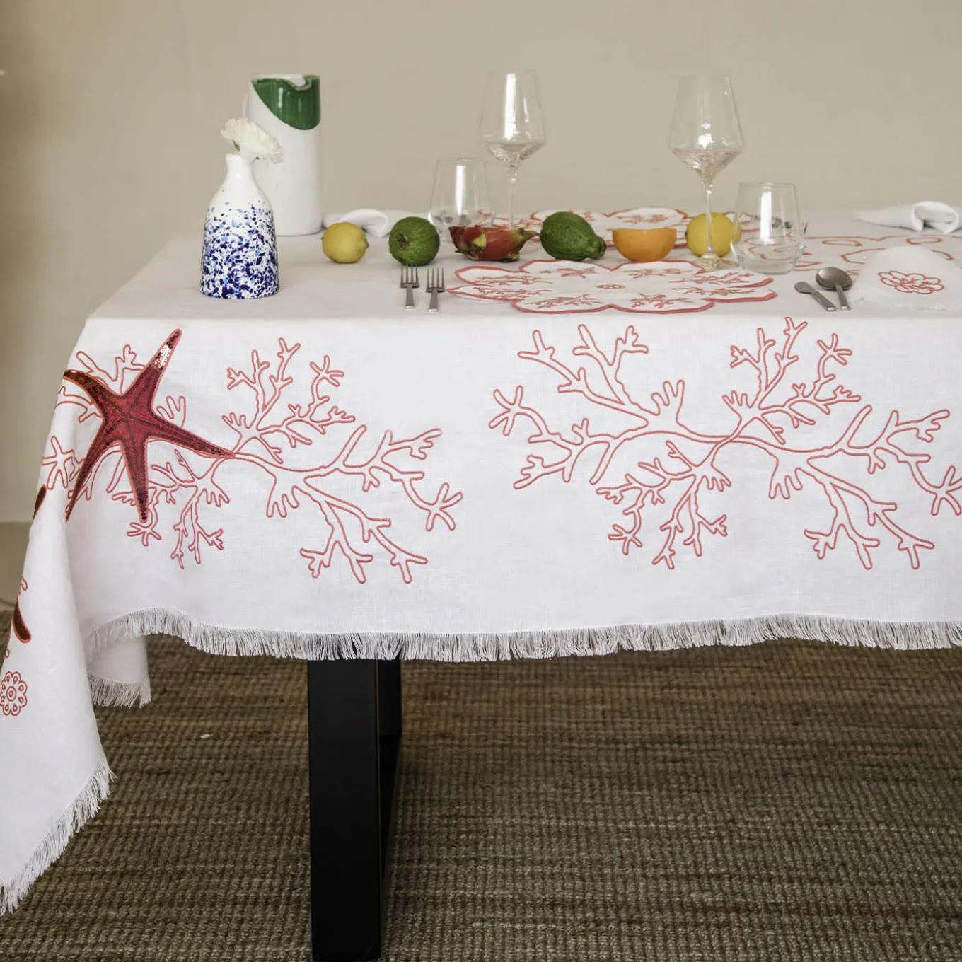 Corallo Rosa White Tablecloth