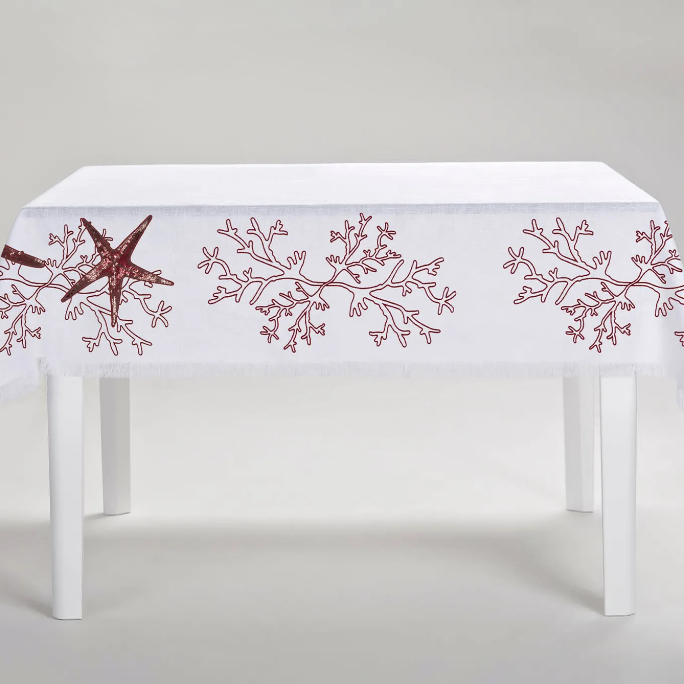 Corallo Rosso Rectangular White Tablecoth
