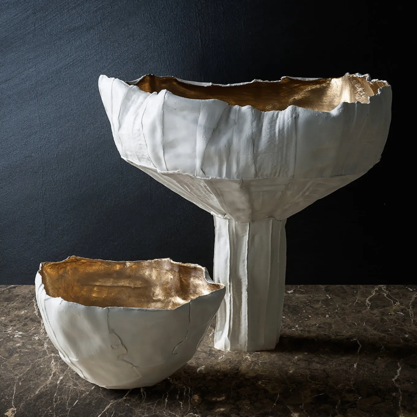 Corteccia White and Gold Ceramic Bowl