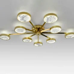 Costellazione Asymmetrical 9-Light Brass And Marble Ceiling Lamp