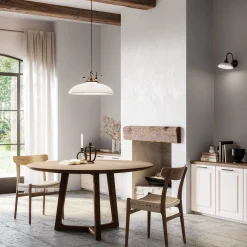 Country Brass & White Glass Pendant Lamp