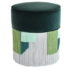 Couture Dark Green Pouf with Geometric Fringe