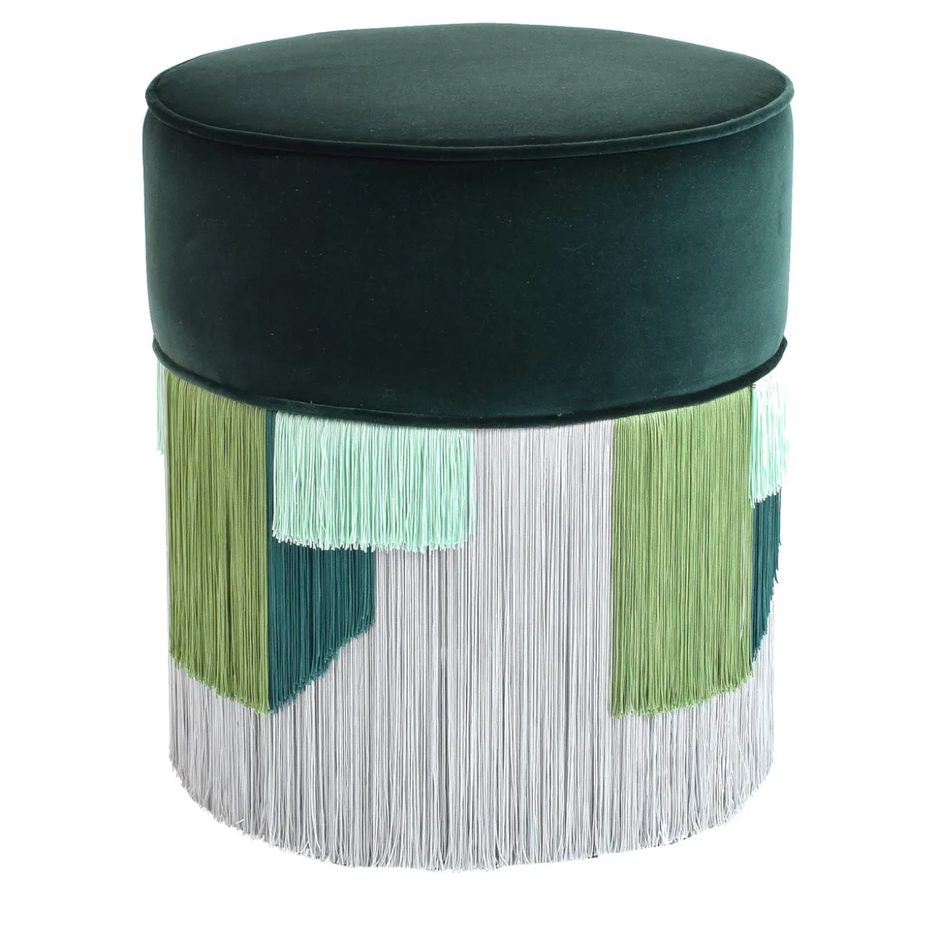 Couture Dark Green Pouf with Geometric Fringe