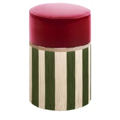 Couture Riga' Fringed Burgundy & Green Ottoman