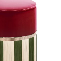 Couture Riga' Fringed Burgundy & Green Ottoman