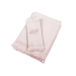 Cream and Soft Pink 100% Cashmere Baby Blanket with short fringes