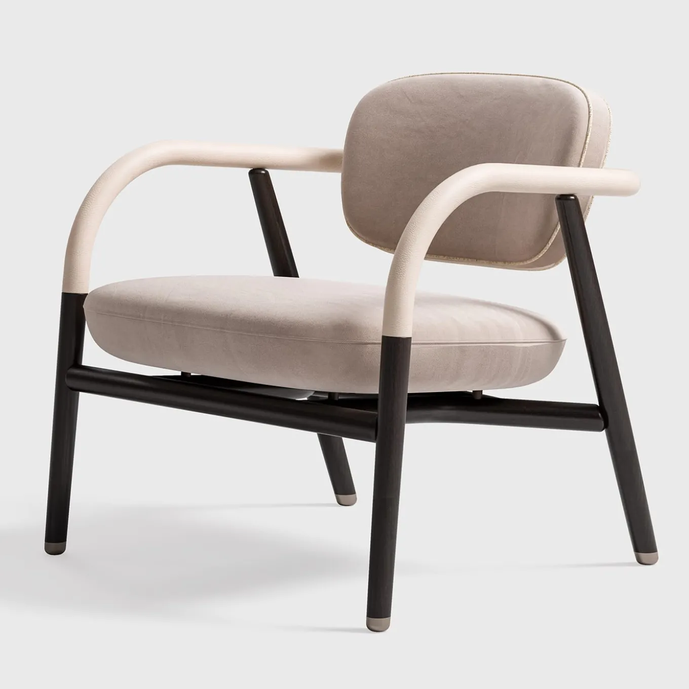 Cream Leather and Fabric Occasional Armchair