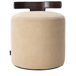 Cream White Leather T-Pouf with Backrest