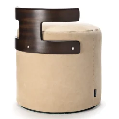 Cream White Leather T-Pouf with Backrest