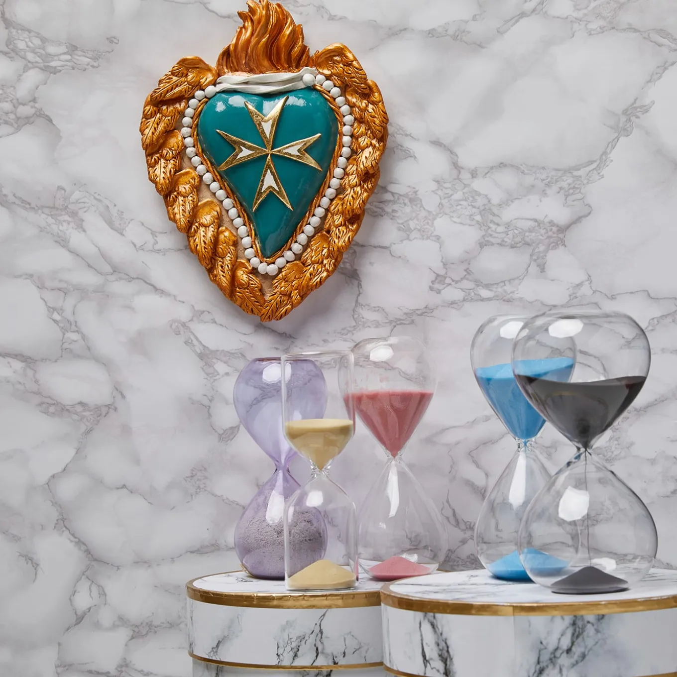 CROSS MY HEART TURQUOISE AND GOLD CERAMIC HEART
