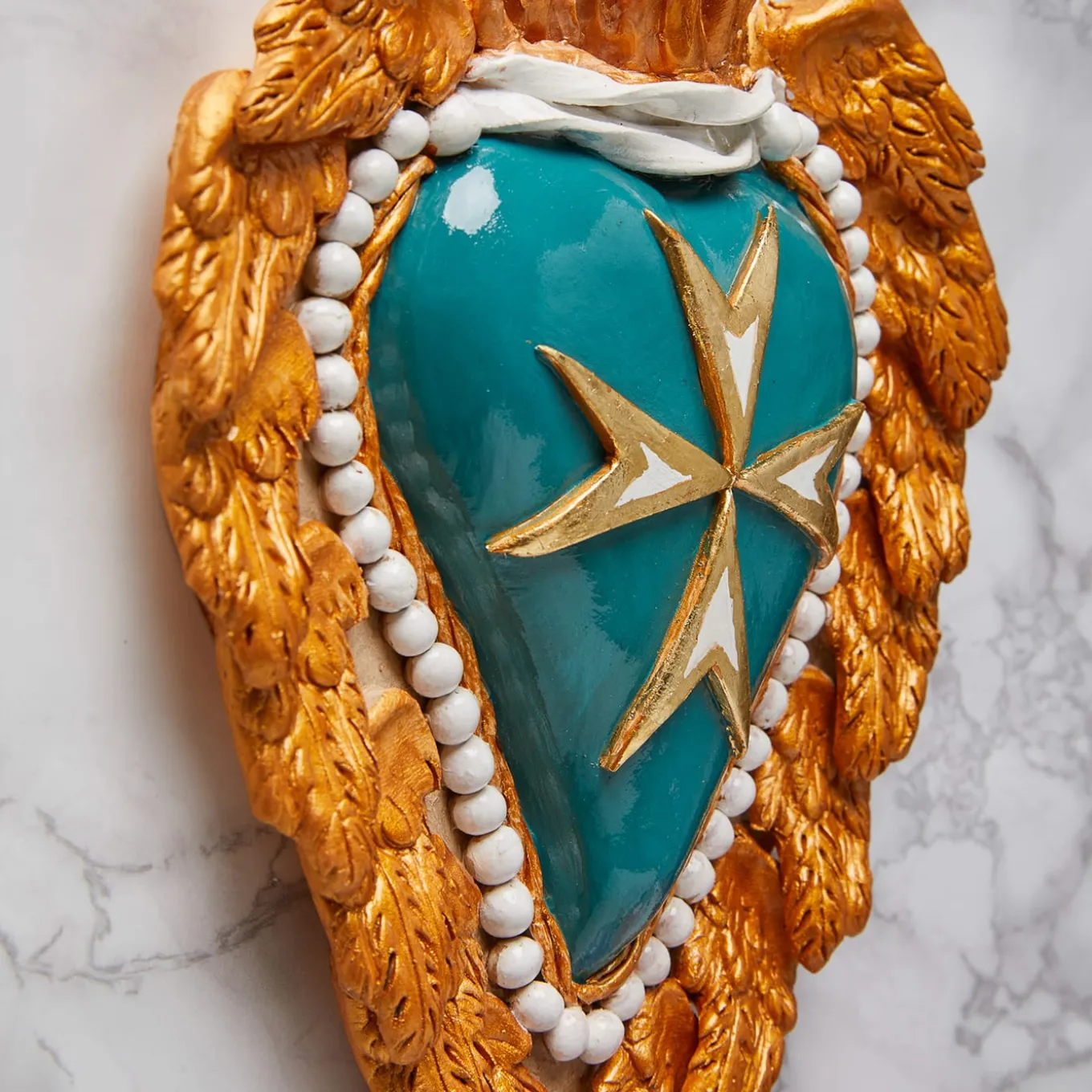 CROSS MY HEART TURQUOISE AND GOLD CERAMIC HEART