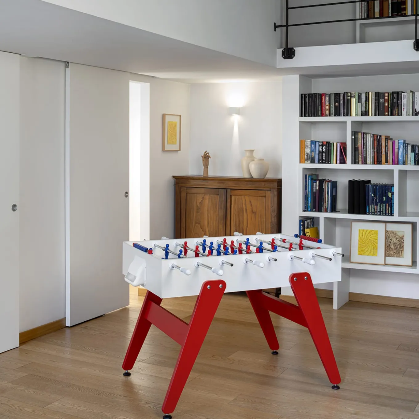 Cross White and Red Foosball Table by Basaglia + Rota Nodari
