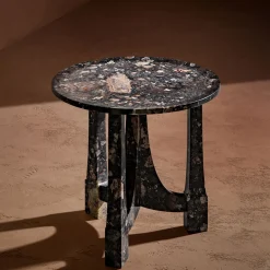 Crown Round Broccatello Viola Marble Side Table