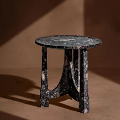 Crown Round Broccatello Viola Marble Side Table