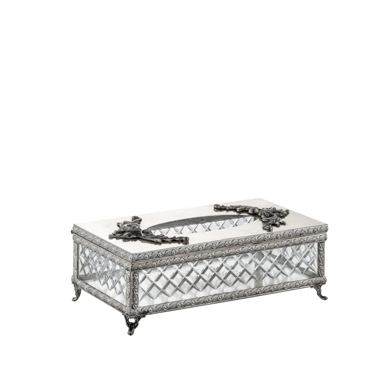 Crystal and Brass Rectangular Tissue Box Holder