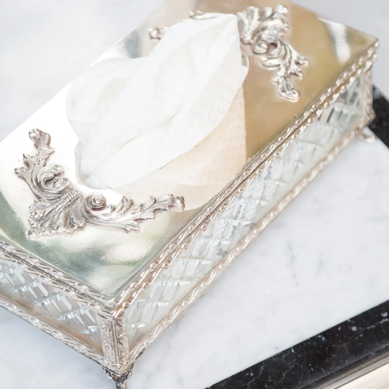 Crystal and Brass Rectangular Tissue Box Holder
