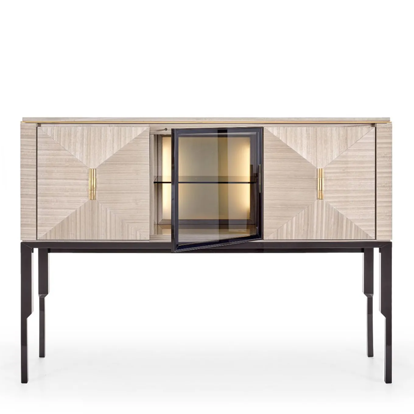 Crystal Glossy Eucalyptus Wood Bar Cabinet