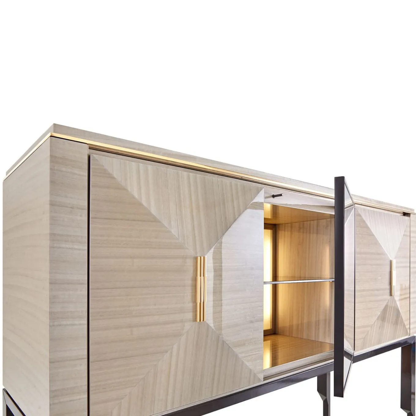 Crystal Glossy Eucalyptus Wood Bar Cabinet