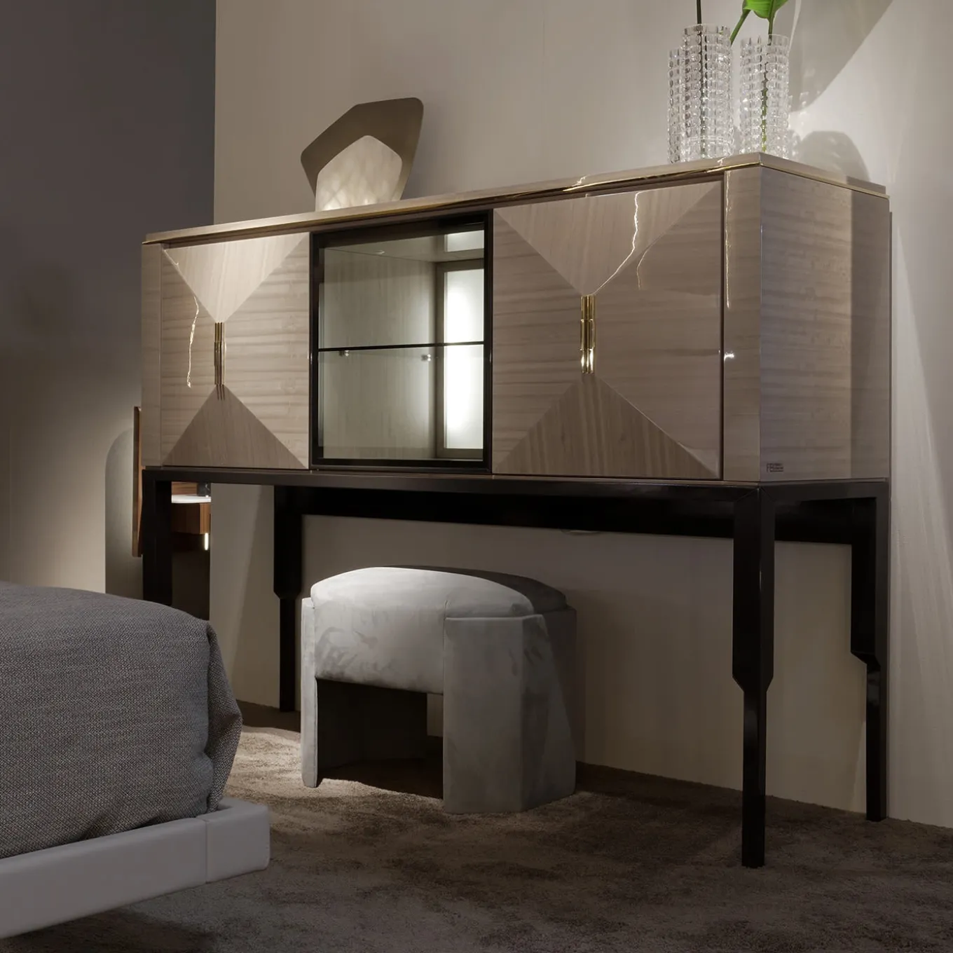 Crystal Glossy Eucalyptus Wood Bar Cabinet