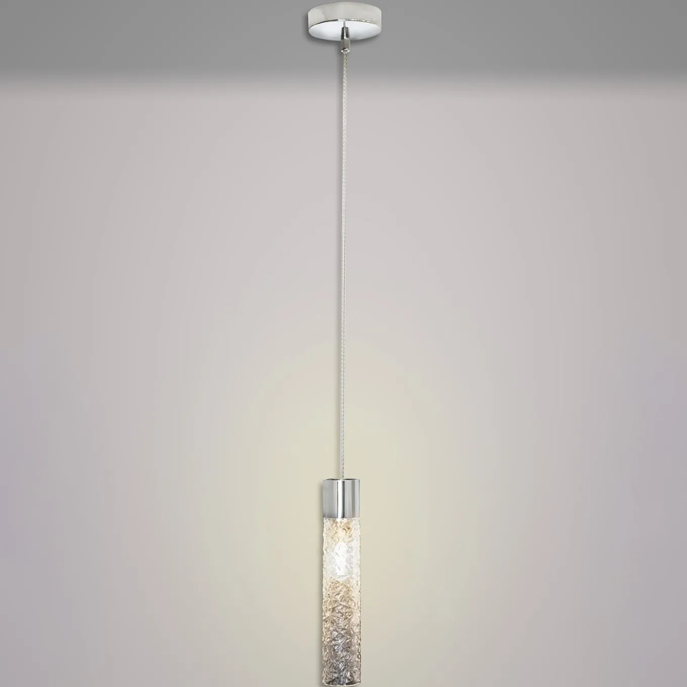 Crystal Tube Chromed Brass & Crystal Pendant Lamp