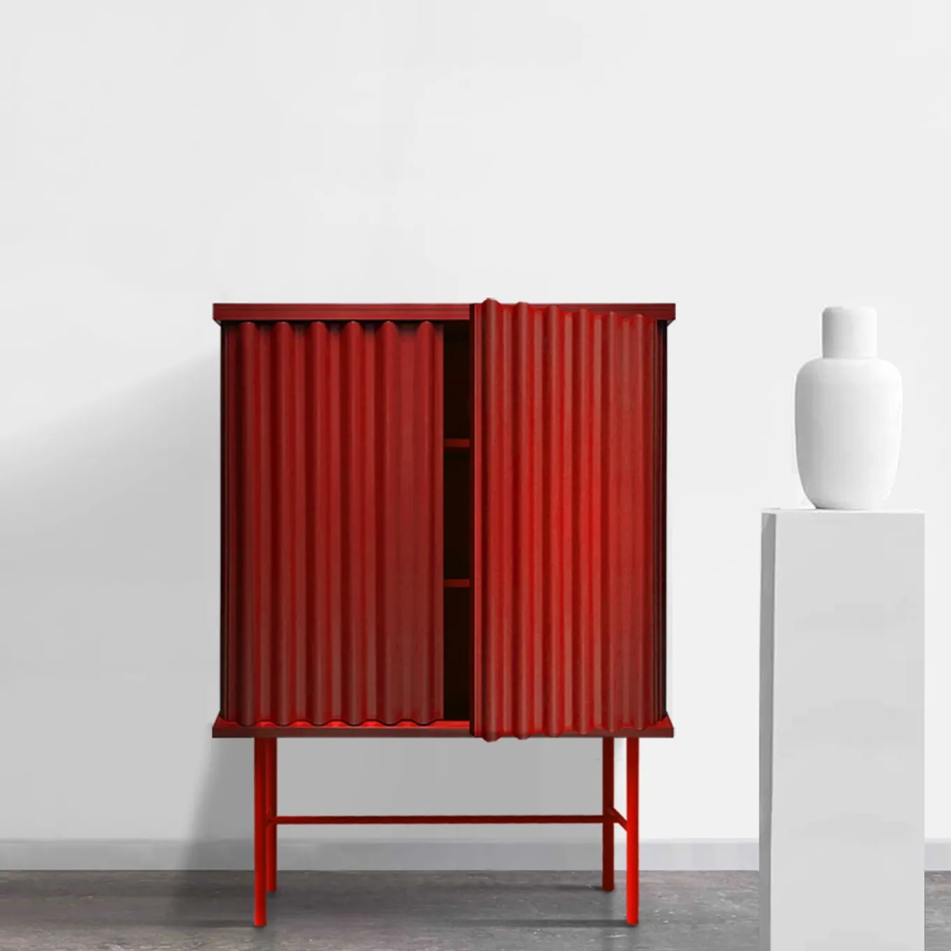 Curl Fire Red 2-Door MDF Cabinet