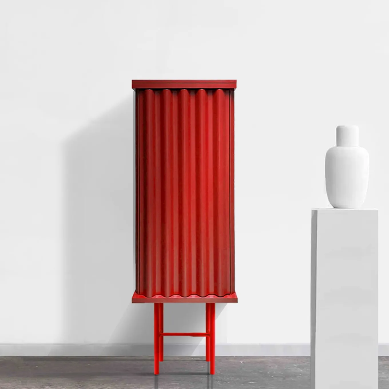 Curl Fire Red MDF Cabinet
