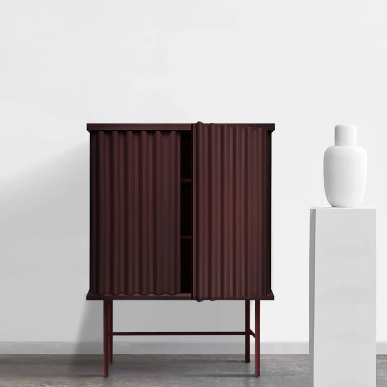 Curl Wine Red 2-Door MDF Cabinet
