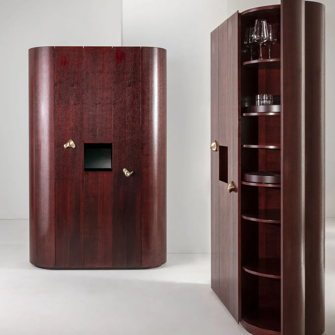 Curved-Sides Tall 4-Door Shellac Cabinet