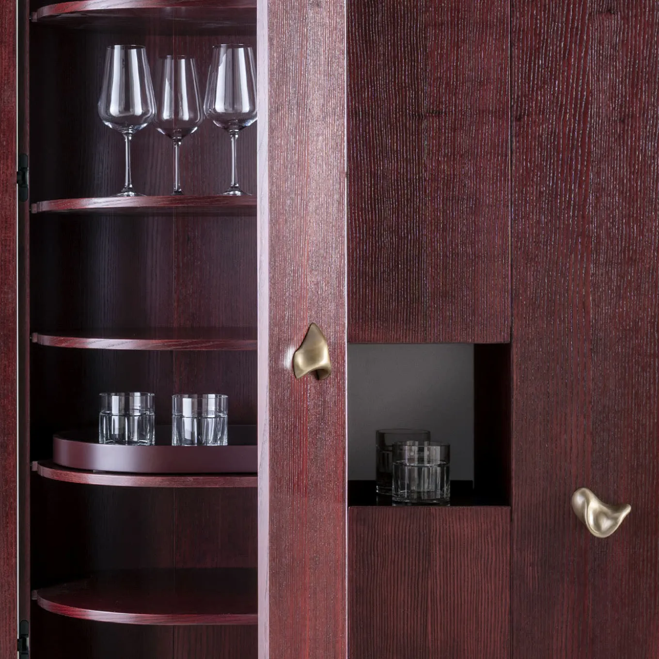 Curved-Sides Tall 4-Door Shellac Cabinet